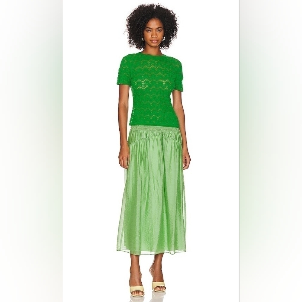 VINCE NWT Smocked Waist Pull On Skirt in Sprout - Picture 7 of 13